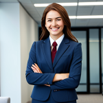 **Prompt:** "A professional businesswoman in a modest business suit, smiling confidently in a modern office environment, fully clothed, appropriate attire, safe for work, perfect anatomy, natural proportions, professional photography, high quality."