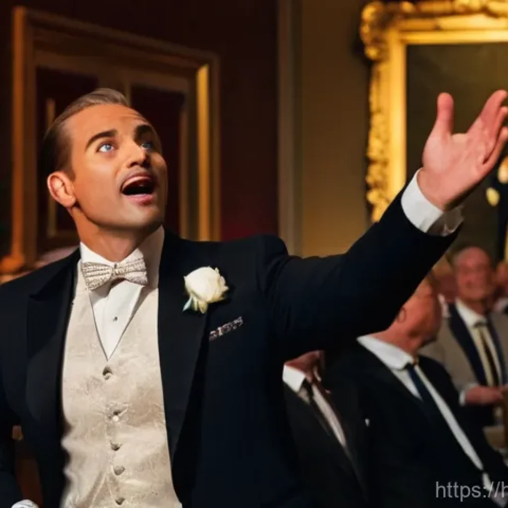 경매사 경력 전환을 위한 전략 - **Prompt:** "A highly charismatic and confident male auctioneer, mid-40s, on a brightly lit stage in...