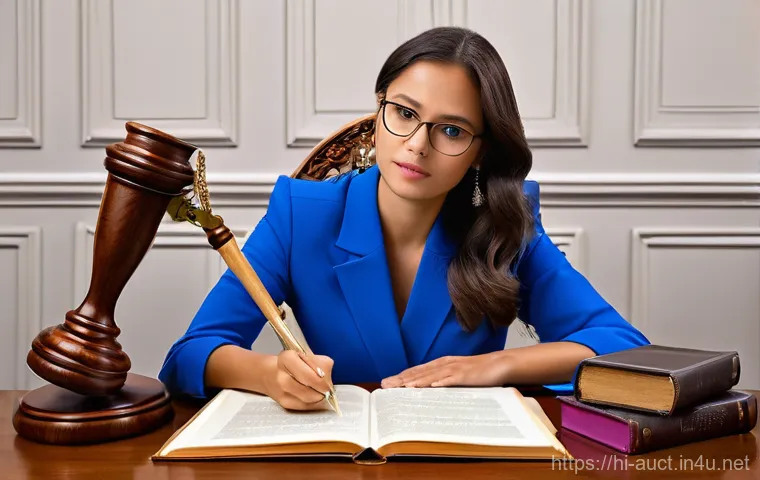 경매사 필기시험에서 자주 틀리는 함정 - **Prompt 1: The Legal Labyrinth of Auction Law**
"A highly focused female auction law student or...