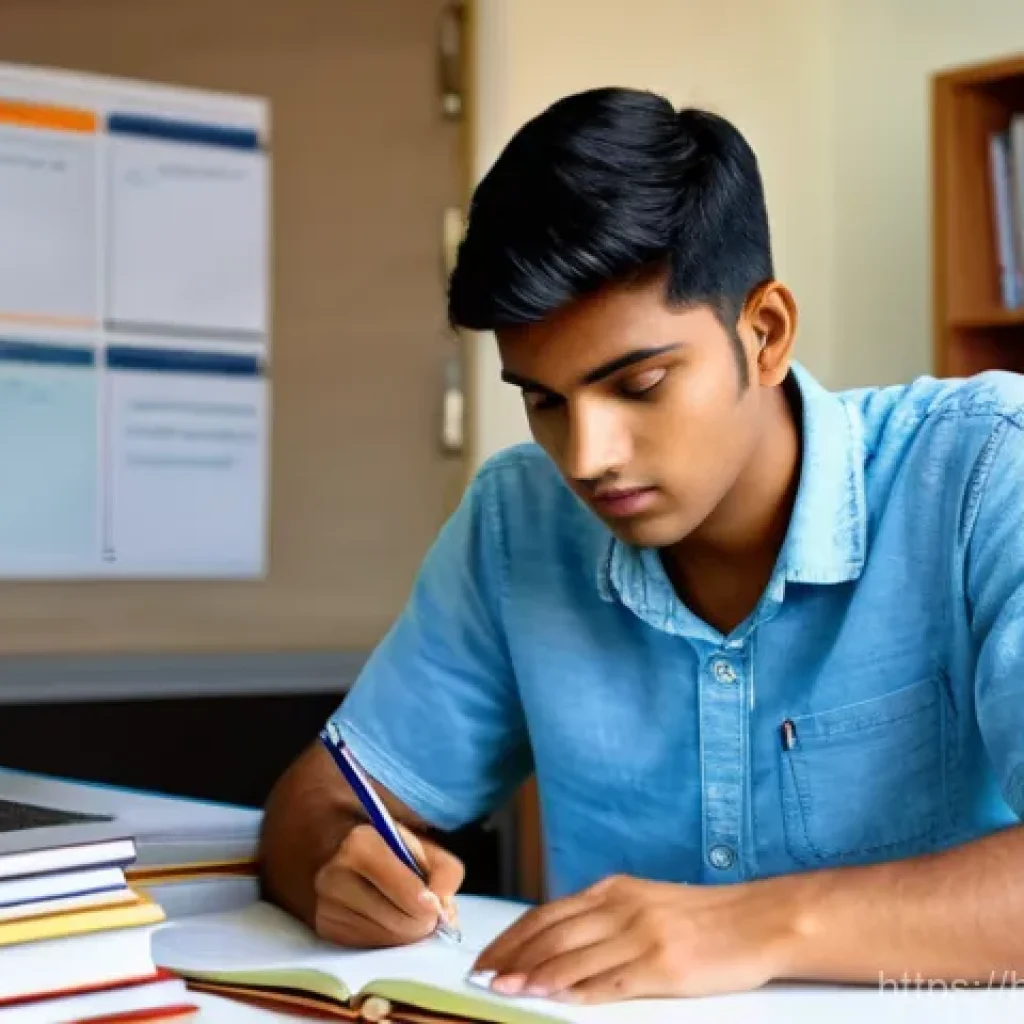 경매사 필기시험 시간 관리법 - A determined young Indian male student, approximately 20 years old, is seated at a well-organized de...