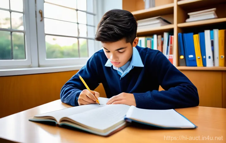 경매사 시험 준비 과정에서의 집중력 유지법 - **Prompt:** A young adult, aged 20-24, is deeply focused on studying at a meticulously organized stu...