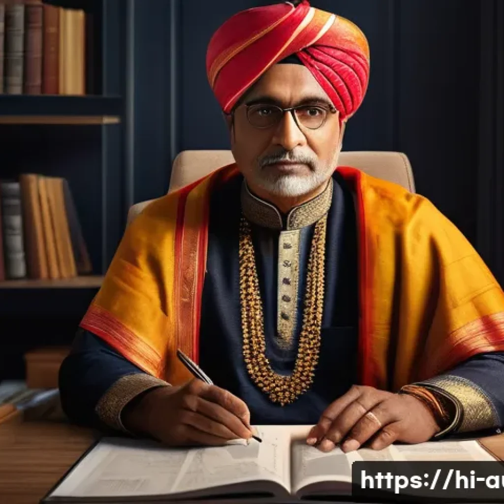 경매사 관련 자격증 취득 후 추천 학습 경로 - A professional Indian auction expert in traditional attire, sitting confidently at a modern desk wit...