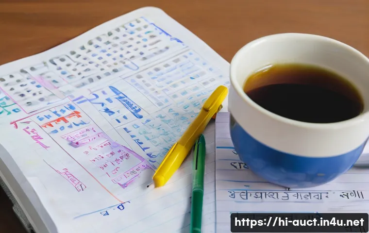 경매사 실기시험 대비 노트 작성법 - A vibrant study desk scene focused on preparing auction exam notes in Hindi, featuring an open noteb...