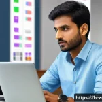 Home 22 경매사 관련 서적과 학습 자료 리뷰 - A detailed scene of an online auction setting tailored for Hindi-speaking users, showing a professio...