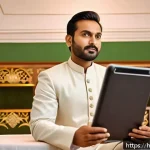 Home 18 경매사 실무에서의 협상 기술 - A confident Indian man in his 30s participating in a traditional auction setting, wearing formal att...