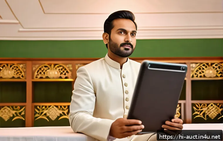 경매사 실무에서의 협상 기술 - A confident Indian man in his 30s participating in a traditional auction setting, wearing formal att...